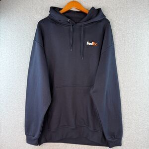 FedEx Navy Blue Cotton Unisex Logo Pullover Drawstring Hoodie Size L Workwear